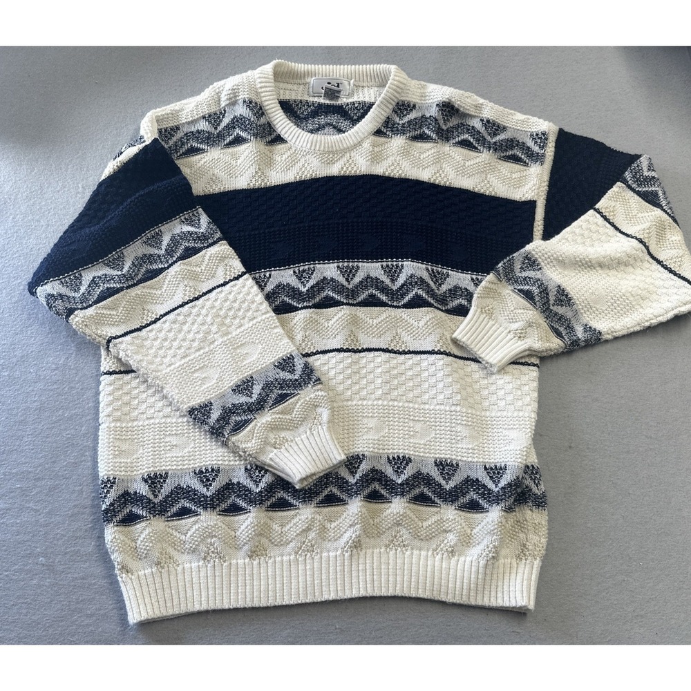 Vintage 90's Jed Fisherman Grandpa Geometric Textured Sweater Men's Large